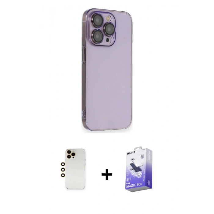 MARSİLYAN™- iPhone 13 Pro Max Kılıf Siluet Minimal Özel Seri - Siyah Bilvis 5in1 5D Magic Hayalet Cam Ekran Koruyucu + Shine Kamera Lens - GD