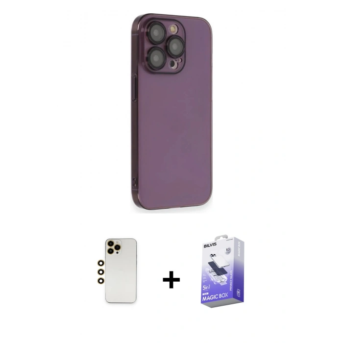 MARSİLYAN™- iPhone 13 Pro Max Kılıf Siluet Minimal Özel Seri - Siyah Bilvis 5in1 5D Magic Hayalet Cam Ekran Koruyucu + Shine Kamera Lens - GD