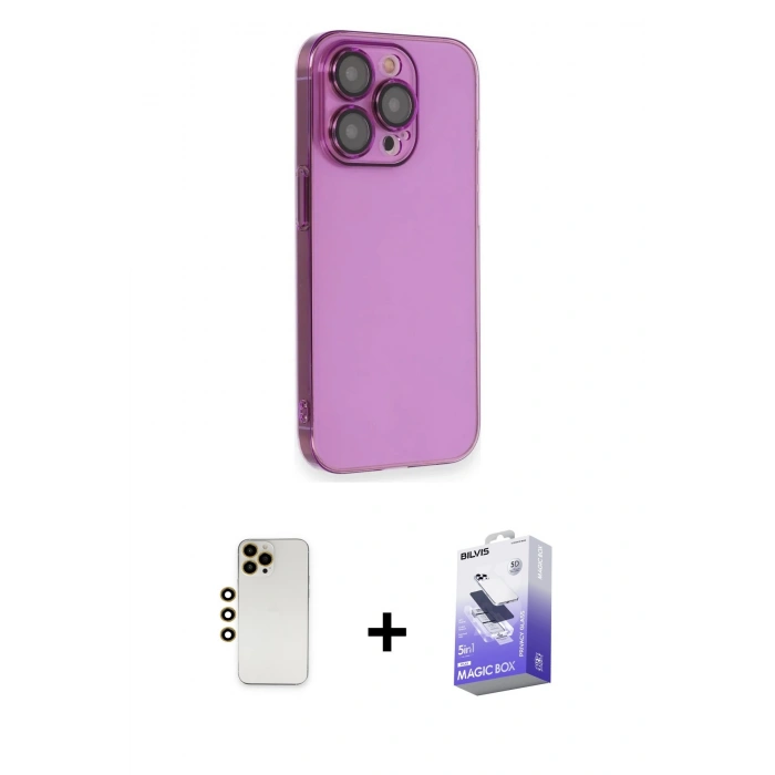MARSİLYAN™- iPhone 13 Pro Max Kılıf Siluet Minimal Özel Seri - Siyah Bilvis 5in1 5D Magic Hayalet Cam Ekran Koruyucu + Shine Kamera Lens - GD