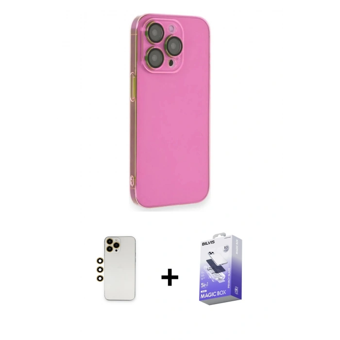 MARSİLYAN™- iPhone 13 Pro Max Kılıf Siluet Minimal Özel Seri - Siyah Bilvis 5in1 5D Magic Hayalet Cam Ekran Koruyucu + Shine Kamera Lens - GD