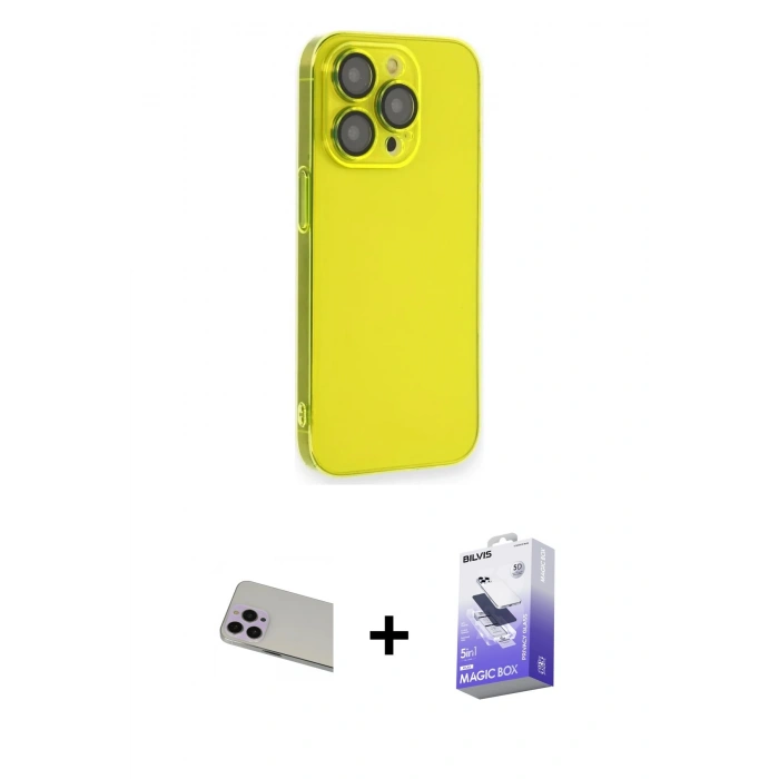 MARSİLYAN™- iPhone 13 Pro Max Kılıf Siluet Minimal Özel Seri - Siyah Bilvis 5in1 5D Magic Hayalet Cam Ekran Koruyucu + Rainbow Kamera Lens Koruma Cam - MR