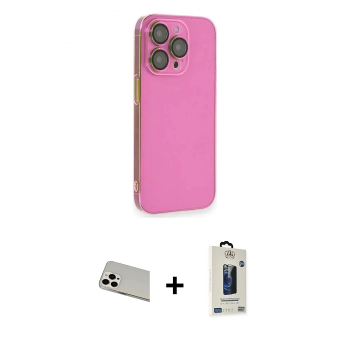 MARSİLYAN™- iPhone 13 Pro Max Kılıf Siluet Minimal Özel Seri - Siyah Bilvis Hayalet Cam Ekran Koruyucu + Rainbow Kamera Lens Koruma Cam - BZ