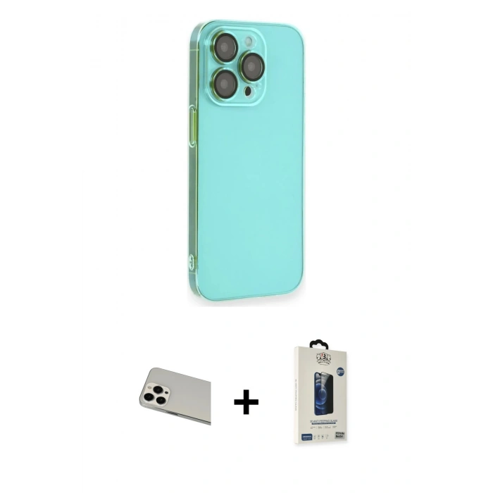 MARSİLYAN™- iPhone 13 Pro Max Kılıf Siluet Minimal Özel Seri - Siyah Bilvis Hayalet Cam Ekran Koruyucu + Rainbow Kamera Lens Koruma Cam - BZ
