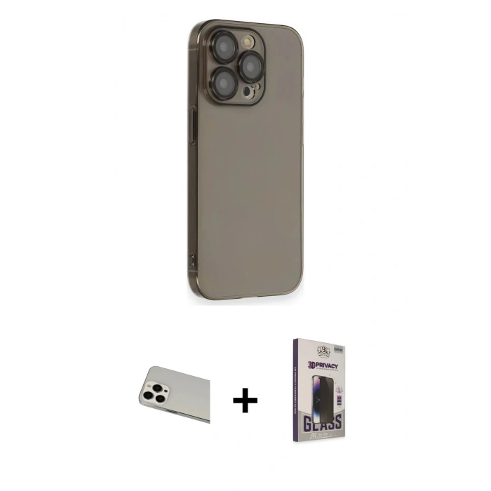 MARSİLYAN™- iPhone 13 Pro Max Kılıf Siluet Minimal Özel Seri - Siyah Bilvis Hayalet Cam Ekran Koruyucu + Rainbow Kamera Lens Koruma Cam - BZ