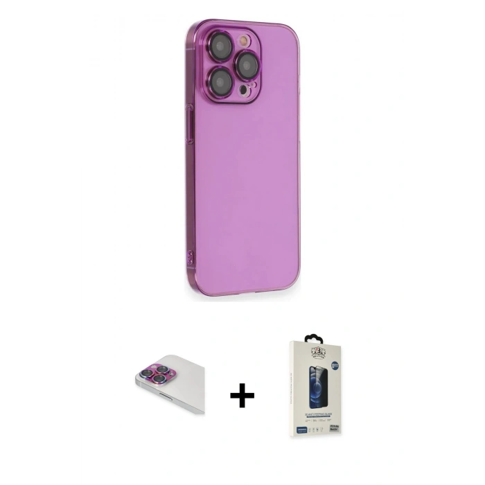 MARSİLYAN™- iPhone 13 Pro Max Kılıf Siluet Minimal Özel Seri - Siyah Bilvis Hayalet Cam Ekran Koruyucu + Pers Alüminyum Kamera Lens - GI