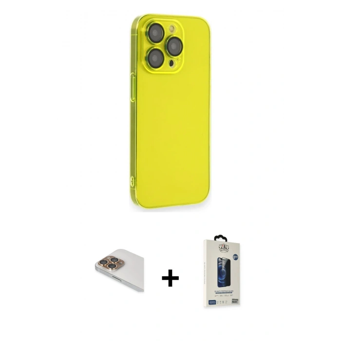 MARSİLYAN™- iPhone 13 Pro Max Kılıf Siluet Minimal Özel Seri - Siyah Bilvis Hayalet Cam Ekran Koruyucu + Gold Pers Alüminyum Kamera Lens
