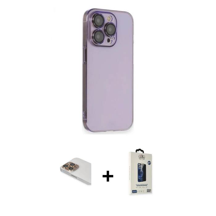 MARSİLYAN™- iPhone 13 Pro Max Kılıf Siluet Minimal Özel Seri - Siyah Bilvis Hayalet Cam Ekran Koruyucu + Gold Pers Alüminyum Kamera Lens