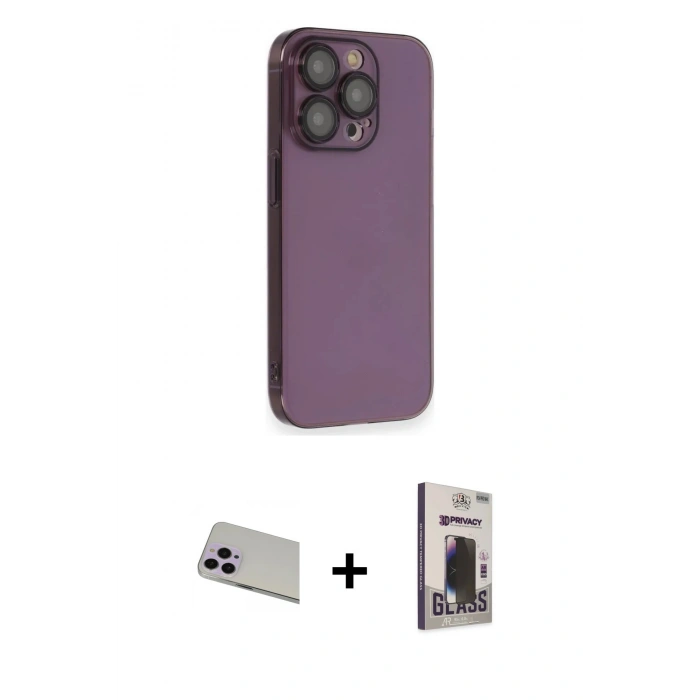 MARSİLYAN™- iPhone 13 Pro Max Kılıf Siluet Minimal Özel Seri - Siyah Bilvis Hayalet Cam Ekran Koruyucu + Rainbow Kamera Lens Koruma Cam - MR