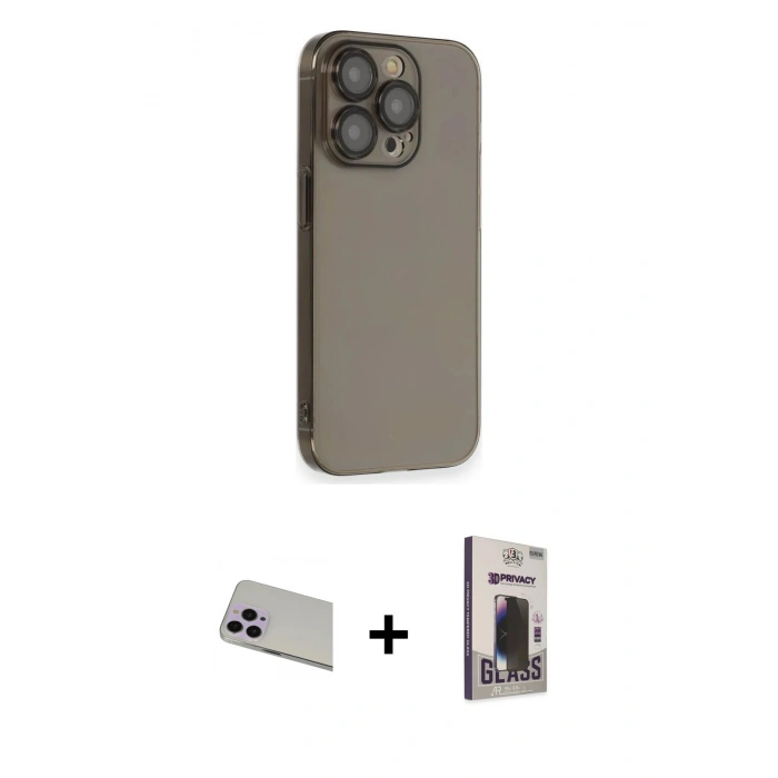 MARSİLYAN™- iPhone 13 Pro Max Kılıf Siluet Minimal Özel Seri - Siyah Bilvis Hayalet Cam Ekran Koruyucu + Rainbow Kamera Lens Koruma Cam - MR