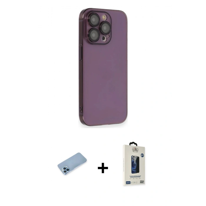 MARSİLYAN™- iPhone 13 Pro Max Kılıf Siluet Minimal Özel Seri - Siyah Bilvis Hayalet Cam Ekran Koruyucu + Shine Kamera Lens Koruma Cam - MI