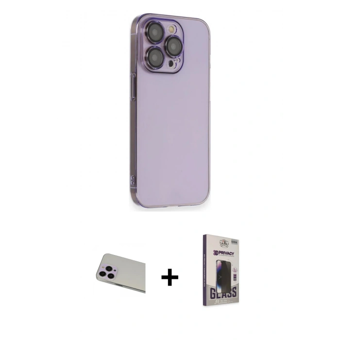 MARSİLYAN™- iPhone 13 Pro Max Kılıf Siluet Minimal Özel Seri - Siyah Bilvis Hayalet Cam Ekran Koruyucu + Rainbow Kamera Lens Koruma Cam - MR