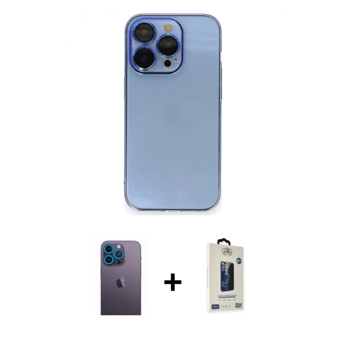 MARSİLYAN™- iPhone 13 Pro Max Kılıf Siluet Minimal Özel Seri - Siyah Bilvis Hayalet Cam Ekran Koruyucu + Neon Fosforlu Kamera Lens - MI