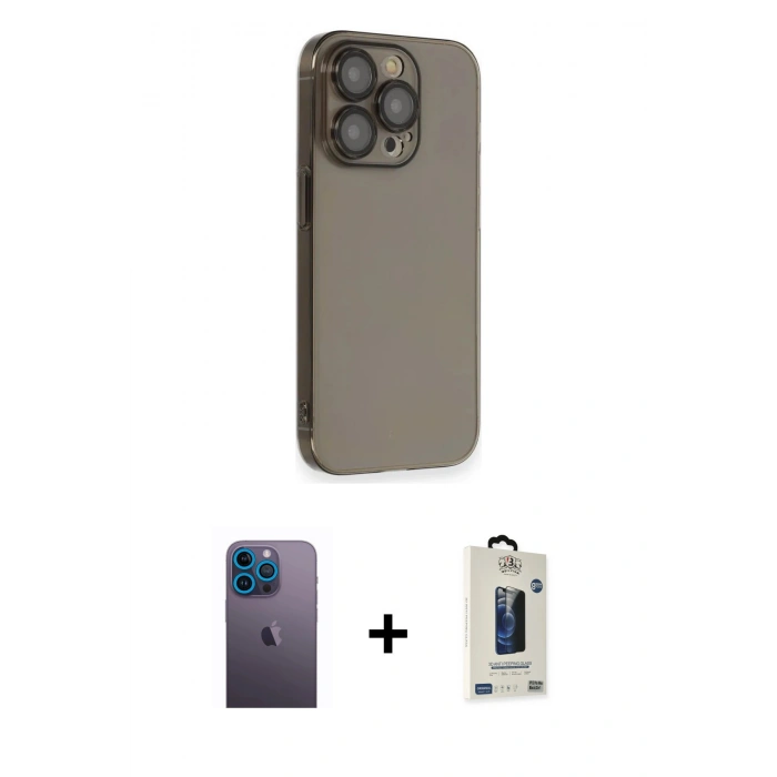 MARSİLYAN™- iPhone 13 Pro Max Kılıf Siluet Minimal Özel Seri - Siyah Bilvis Hayalet Cam Ekran Koruyucu + Neon Fosforlu Kamera Lens - MI