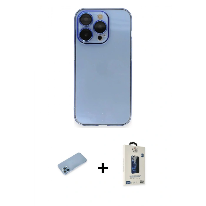 MARSİLYAN™- iPhone 13 Pro Max Kılıf Siluet Minimal Özel Seri - Siyah Bilvis Hayalet Cam Ekran Koruyucu + Shine Kamera Lens Koruma Cam - MI
