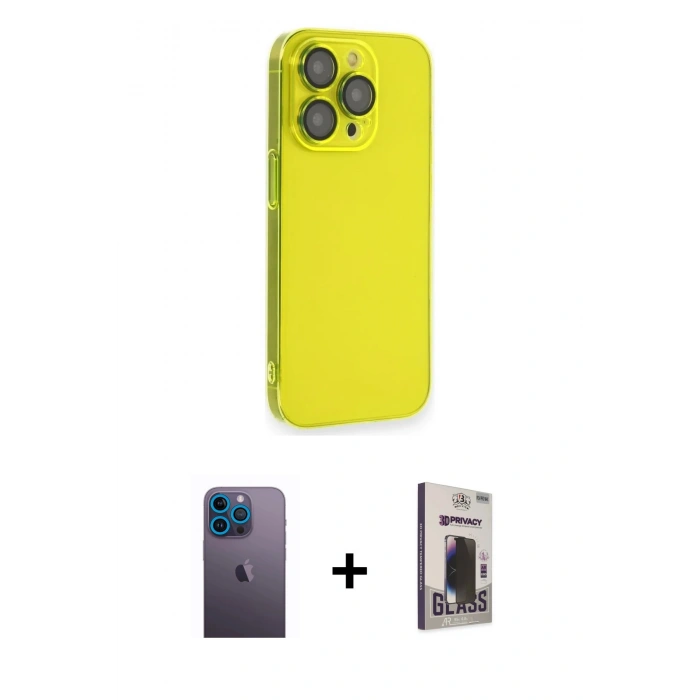 MARSİLYAN™- iPhone 13 Pro Max Kılıf Siluet Minimal Özel Seri - Siyah Bilvis Hayalet Cam Ekran Koruyucu + Neon Fosforlu Kamera Lens - MI