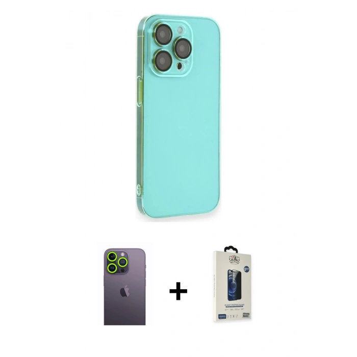 MARSİLYAN™- iPhone 13 Pro Max Kılıf Siluet Minimal Özel Seri - Siyah Bilvis Hayalet Cam Ekran Koruyucu + Neon Fosforlu Kamera Lens - YL