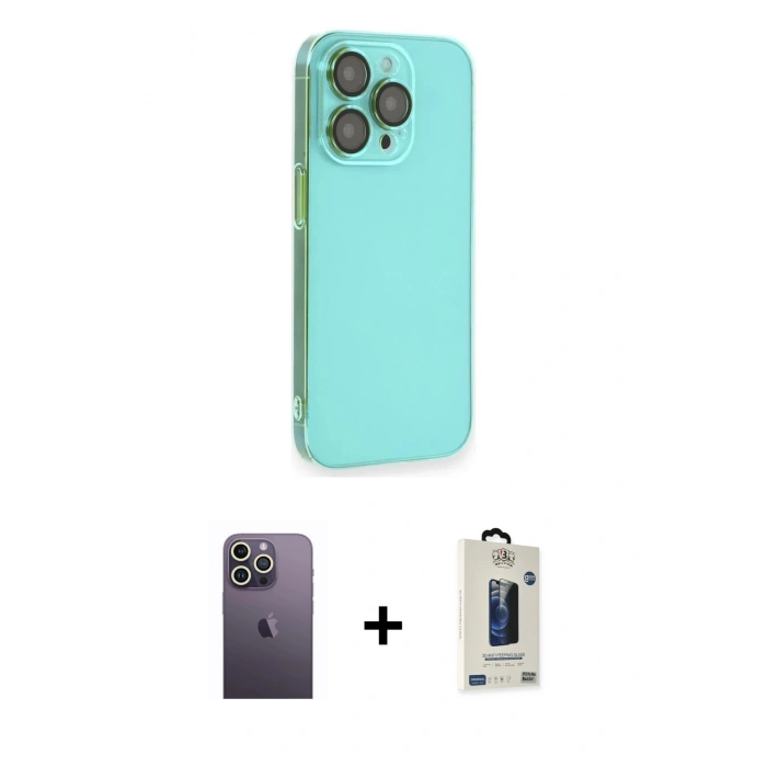 MARSİLYAN™- iPhone 13 Pro Max Kılıf Siluet Minimal Özel Seri - Siyah Bilvis Hayalet Cam Ekran Koruyucu + Neon Fosforlu Kamera Lens - BZ