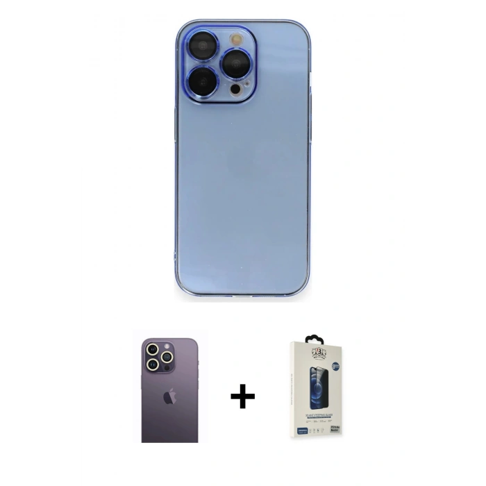 MARSİLYAN™- iPhone 13 Pro Max Kılıf Siluet Minimal Özel Seri - Siyah Bilvis Hayalet Cam Ekran Koruyucu + Neon Fosforlu Kamera Lens - BZ