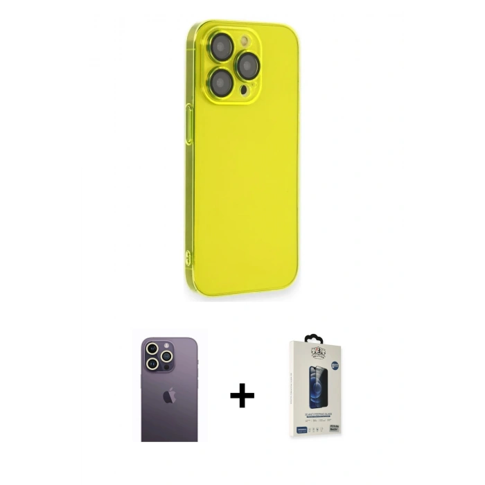 MARSİLYAN™- iPhone 13 Pro Max Kılıf Siluet Minimal Özel Seri - Siyah Bilvis Hayalet Cam Ekran Koruyucu + Neon Fosforlu Kamera Lens - BZ