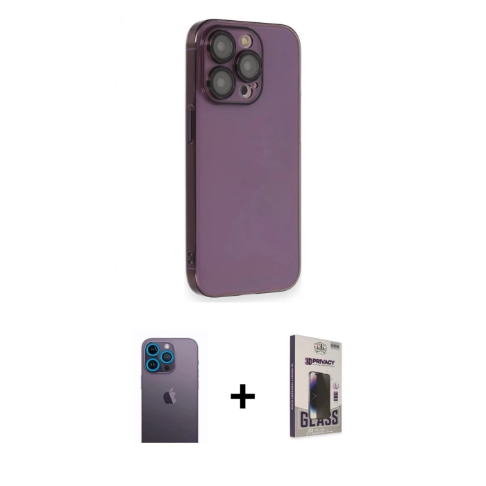 MARSİLYAN™- iPhone 13 Pro Max Kılıf Siluet Minimal Özel Seri - Siyah Bilvis Hayalet Cam Ekran Koruyucu + Neon Fosforlu Kamera Lens - MI