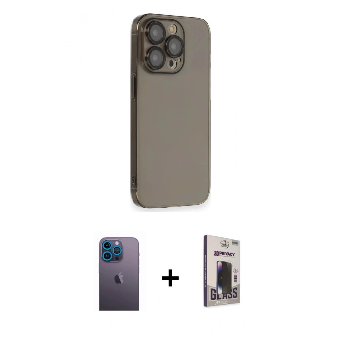 MARSİLYAN™- iPhone 13 Pro Max Kılıf Siluet Minimal Özel Seri - Siyah Bilvis Hayalet Cam Ekran Koruyucu + Neon Fosforlu Kamera Lens - MI