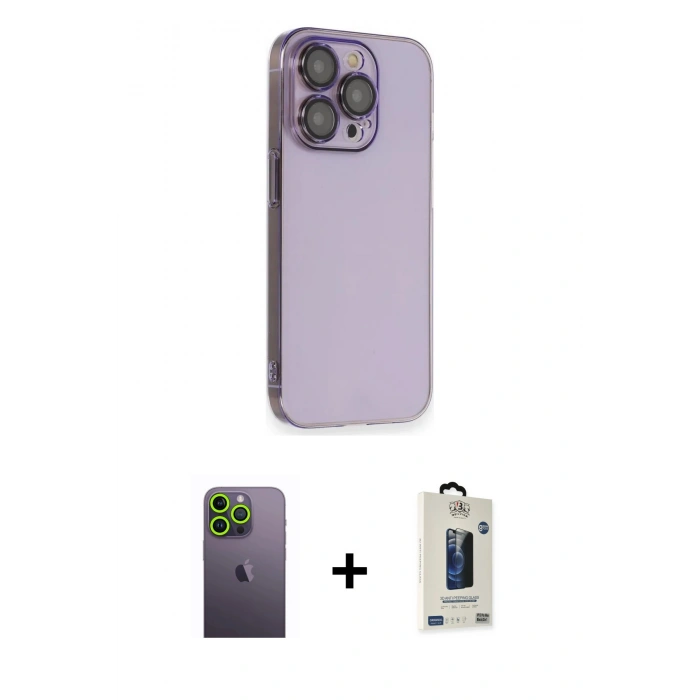 MARSİLYAN™- iPhone 13 Pro Max Kılıf Siluet Minimal Özel Seri - Siyah Bilvis Hayalet Cam Ekran Koruyucu + Neon Fosforlu Kamera Lens - YL