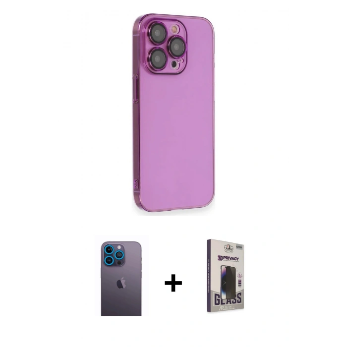 MARSİLYAN™- iPhone 13 Pro Max Kılıf Siluet Minimal Özel Seri - Siyah Bilvis Hayalet Cam Ekran Koruyucu + Neon Fosforlu Kamera Lens - MI