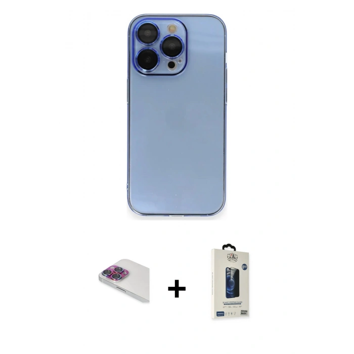 MARSİLYAN™- iPhone 13 Pro Max Kılıf Siluet Minimal Özel Seri - Siyah Bilvis Hayalet Cam Ekran Koruyucu + Pers Alüminyum Kamera Lens - GI