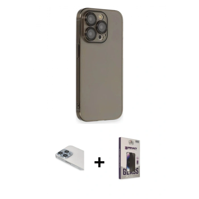 MARSİLYAN™- iPhone 13 Pro Max Kılıf Siluet Minimal Özel Seri - Siyah Bilvis Hayalet Cam Ekran Koruyucu + Pers Alüminyum Kamera Lens - SABE