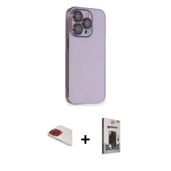 MARSİLYAN™- iPhone 13 Pro Max Kılıf Siluet Minimal Özel Seri - Siyah Bilvis Hayalet Cam Ekran Koruyucu + Pers Alüminyum Kamera Lens - KI