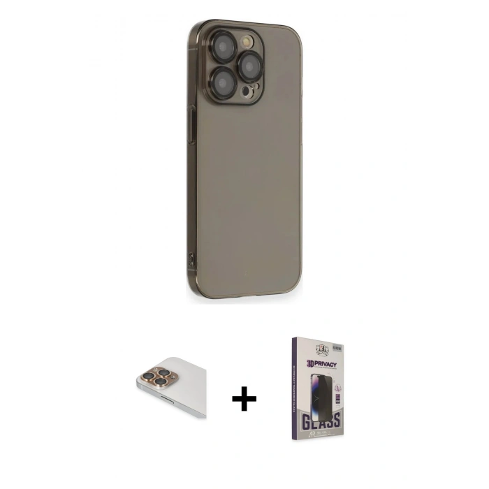 MARSİLYAN™- iPhone 13 Pro Max Kılıf Siluet Minimal Özel Seri - Siyah Bilvis Hayalet Cam Ekran Koruyucu + Pers Alüminyum Kamera Lens - GD