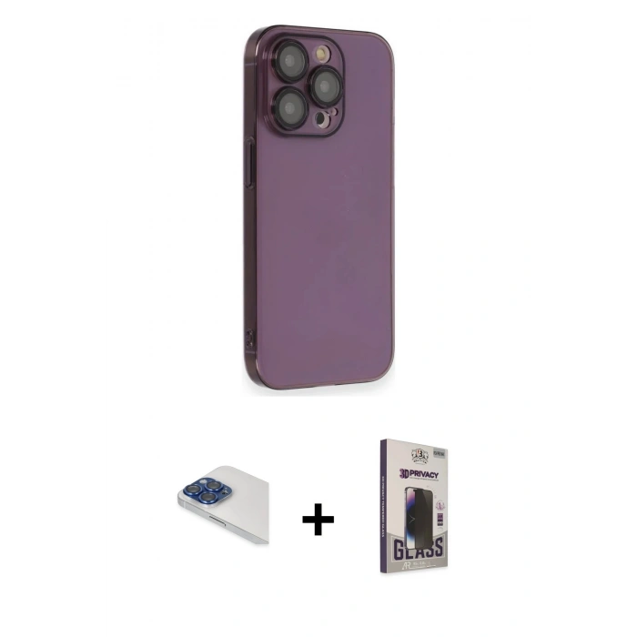 MARSİLYAN™- iPhone 13 Pro Max Kılıf Siluet Minimal Özel Seri - Siyah Bilvis Hayalet Cam Ekran Koruyucu + Pers Alüminyum Kamera Lens - LT