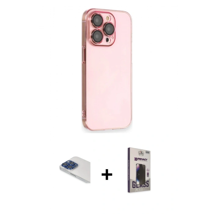 MARSİLYAN™- iPhone 13 Pro Max Kılıf Siluet Minimal Özel Seri - Siyah Bilvis Hayalet Cam Ekran Koruyucu + Pers Alüminyum Kamera Lens - LT