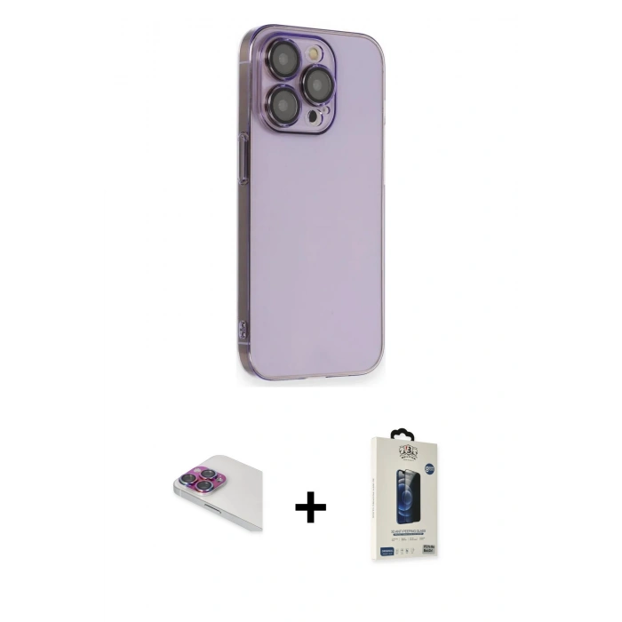 MARSİLYAN™- iPhone 13 Pro Max Kılıf Siluet Minimal Özel Seri - Siyah Bilvis Hayalet Cam Ekran Koruyucu + Pers Alüminyum Kamera Lens - GI