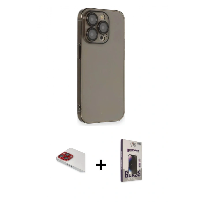 MARSİLYAN™- iPhone 13 Pro Max Kılıf Siluet Minimal Özel Seri - Siyah Bilvis Hayalet Cam Ekran Koruyucu + Pers Alüminyum Kamera Lens - KI
