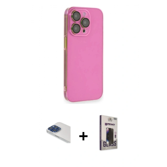 MARSİLYAN™- iPhone 13 Pro Max Kılıf Siluet Minimal Özel Seri - Siyah Bilvis Hayalet Cam Ekran Koruyucu + Pers Alüminyum Kamera Lens - LT