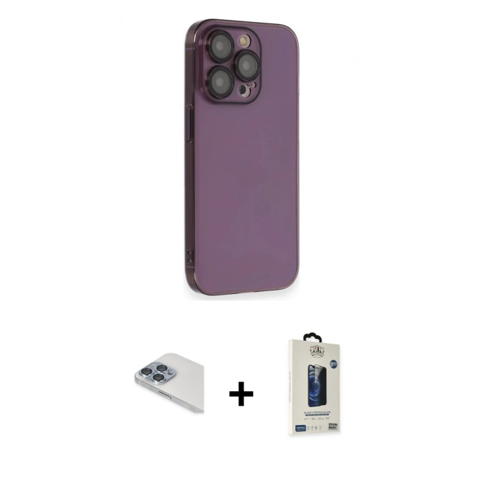 MARSİLYAN™- iPhone 13 Pro Max Kılıf Siluet Minimal Özel Seri - Siyah Bilvis Hayalet Cam Ekran Koruyucu + Pers Alüminyum Kamera Lens - SABE