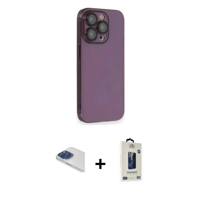 MARSİLYAN™- iPhone 13 Pro Max Kılıf Siluet Minimal Özel Seri - Siyah Bilvis Hayalet Cam Ekran Koruyucu + Pers Alüminyum Kamera Lens - LT