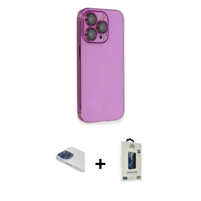 MARSİLYAN™- iPhone 13 Pro Max Kılıf Siluet Minimal Özel Seri - Siyah Bilvis Hayalet Cam Ekran Koruyucu + Pers Alüminyum Kamera Lens - LT
