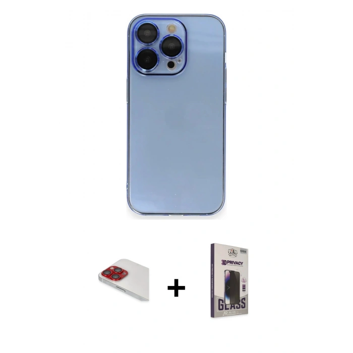 MARSİLYAN™- iPhone 13 Pro Max Kılıf Siluet Minimal Özel Seri - Siyah Bilvis Hayalet Cam Ekran Koruyucu + Pers Alüminyum Kamera Lens - KI