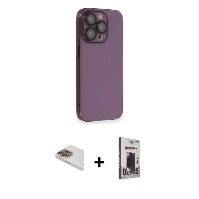 MARSİLYAN™- iPhone 13 Pro Max Kılıf Siluet Minimal Özel Seri - Siyah Bilvis Hayalet Cam Ekran Koruyucu + Pers Alüminyum Kamera Lens - GD