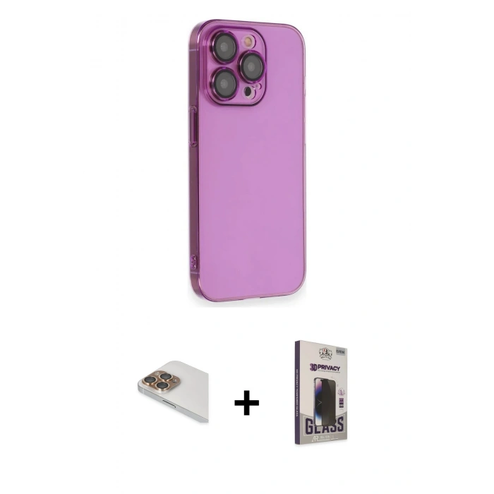 MARSİLYAN™- iPhone 13 Pro Max Kılıf Siluet Minimal Özel Seri - Siyah Bilvis Hayalet Cam Ekran Koruyucu + Pers Alüminyum Kamera Lens - GD