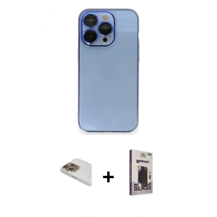MARSİLYAN™- iPhone 13 Pro Max Kılıf Siluet Minimal Özel Seri - Siyah Bilvis Hayalet Cam Ekran Koruyucu + Pers Alüminyum Kamera Lens - GD