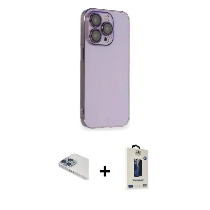 MARSİLYAN™- iPhone 13 Pro Max Kılıf Siluet Minimal Özel Seri - Siyah Bilvis Hayalet Cam Ekran Koruyucu + Pers Alüminyum Kamera Lens - SABE
