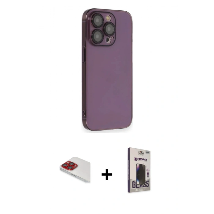 MARSİLYAN™- iPhone 13 Pro Max Kılıf Siluet Minimal Özel Seri - Siyah Bilvis Hayalet Cam Ekran Koruyucu + Pers Alüminyum Kamera Lens - KI