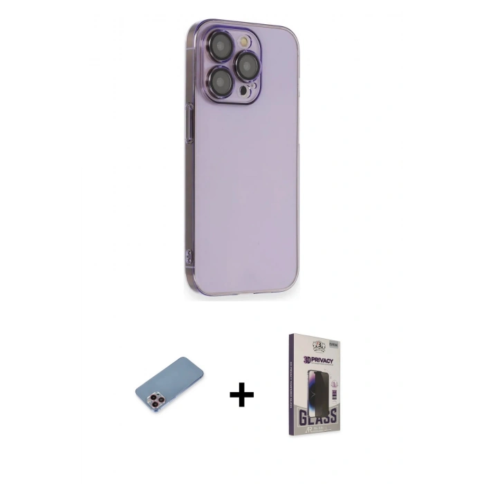 MARSİLYAN™- iPhone 13 Pro Max Kılıf Siluet Minimal Özel Seri - Siyah Bilvis Hayalet Cam Ekran Koruyucu + Pembe Shine Kamera Lens Koruma Cam