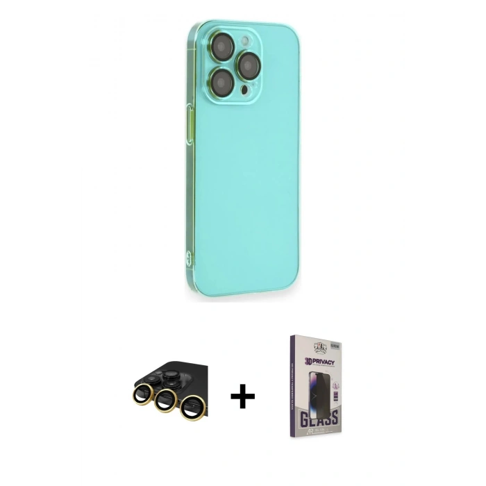 MARSİLYAN™- iPhone 13 Pro Max Kılıf Siluet Minimal Özel Seri - Siyah Bilvis Hayalet Cam Ekran Koruyucu + Raze Metal Kamera Lens - GD