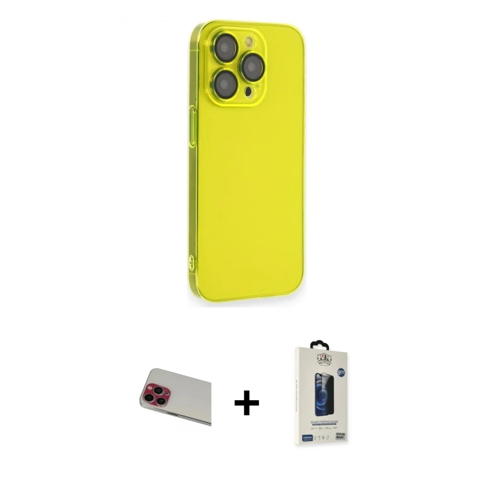 MARSİLYAN™- iPhone 13 Pro Max Kılıf Siluet Minimal Özel Seri - Siyah Bilvis Hayalet Cam Ekran Koruyucu + Rainbow Kamera Lens Koruma Cam - KI