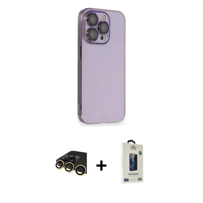 MARSİLYAN™- iPhone 13 Pro Max Kılıf Siluet Minimal Özel Seri - Siyah Bilvis Hayalet Cam Ekran Koruyucu + Raze Metal Kamera Lens - GD