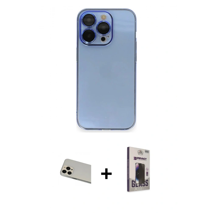 MARSİLYAN™- iPhone 13 Pro Max Kılıf Siluet Minimal Özel Seri - Siyah Bilvis Hayalet Cam Ekran Koruyucu + Rainbow Kamera Lens Koruma Cam - REGD
